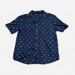 H&M navy blue dotted large size button up short sleeve